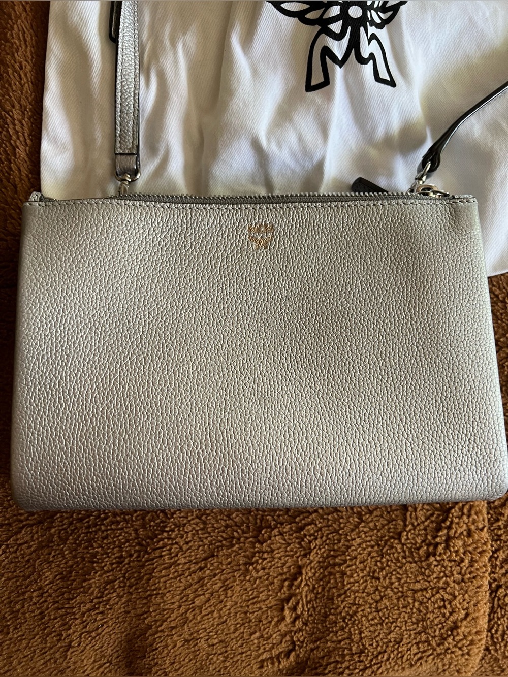 MCM $595 Milla silver leather crossbody bag